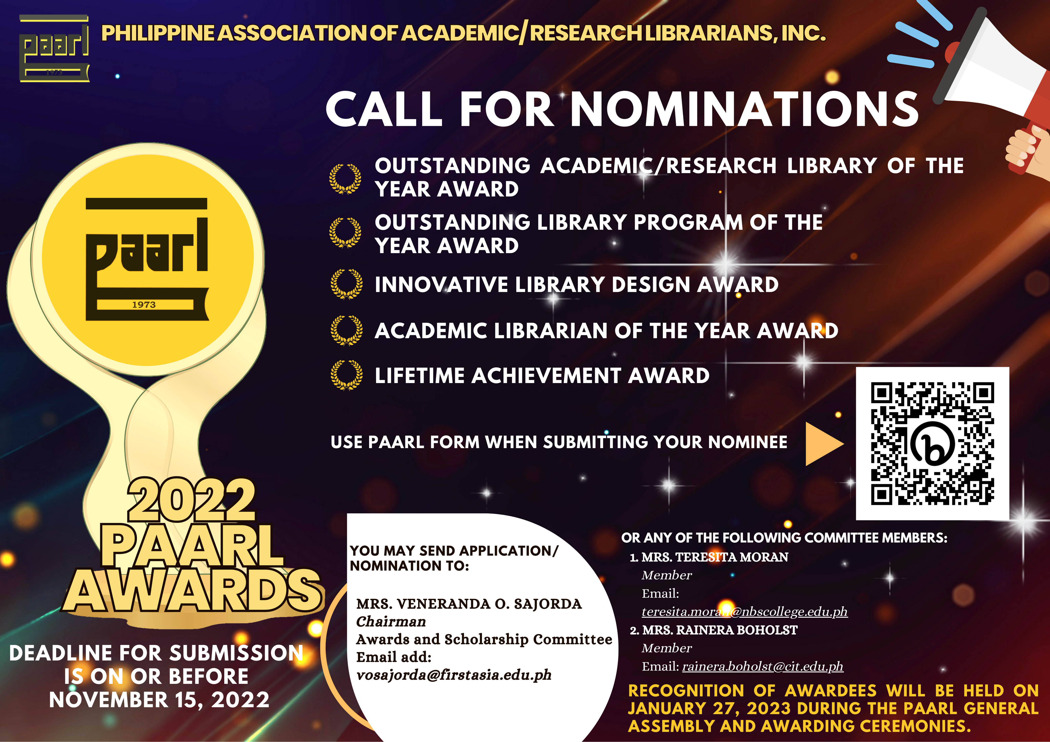 CALL FOR NOMINATIONS 2022 PAARL AWARDS
