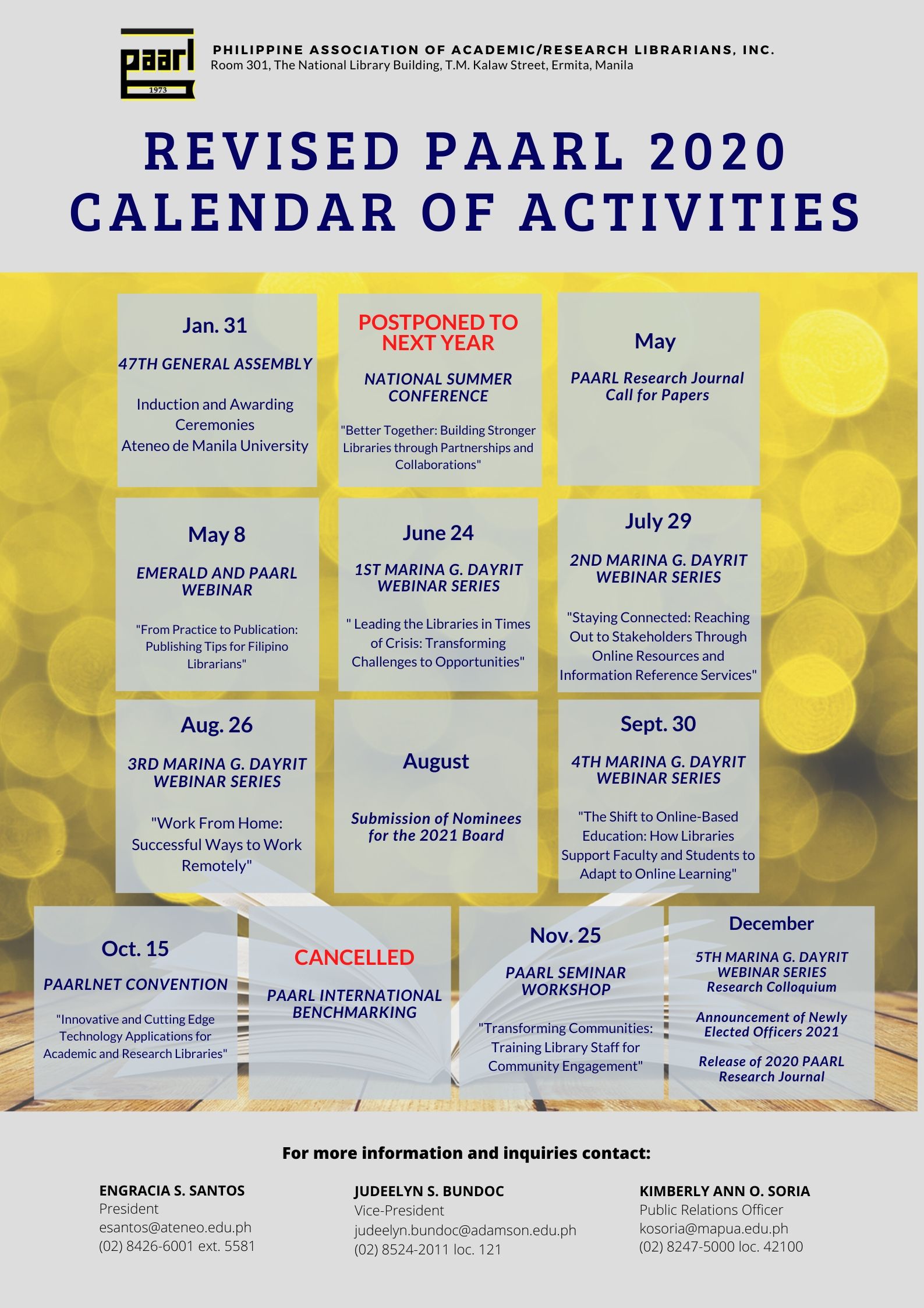 2020 Calendar of Activities