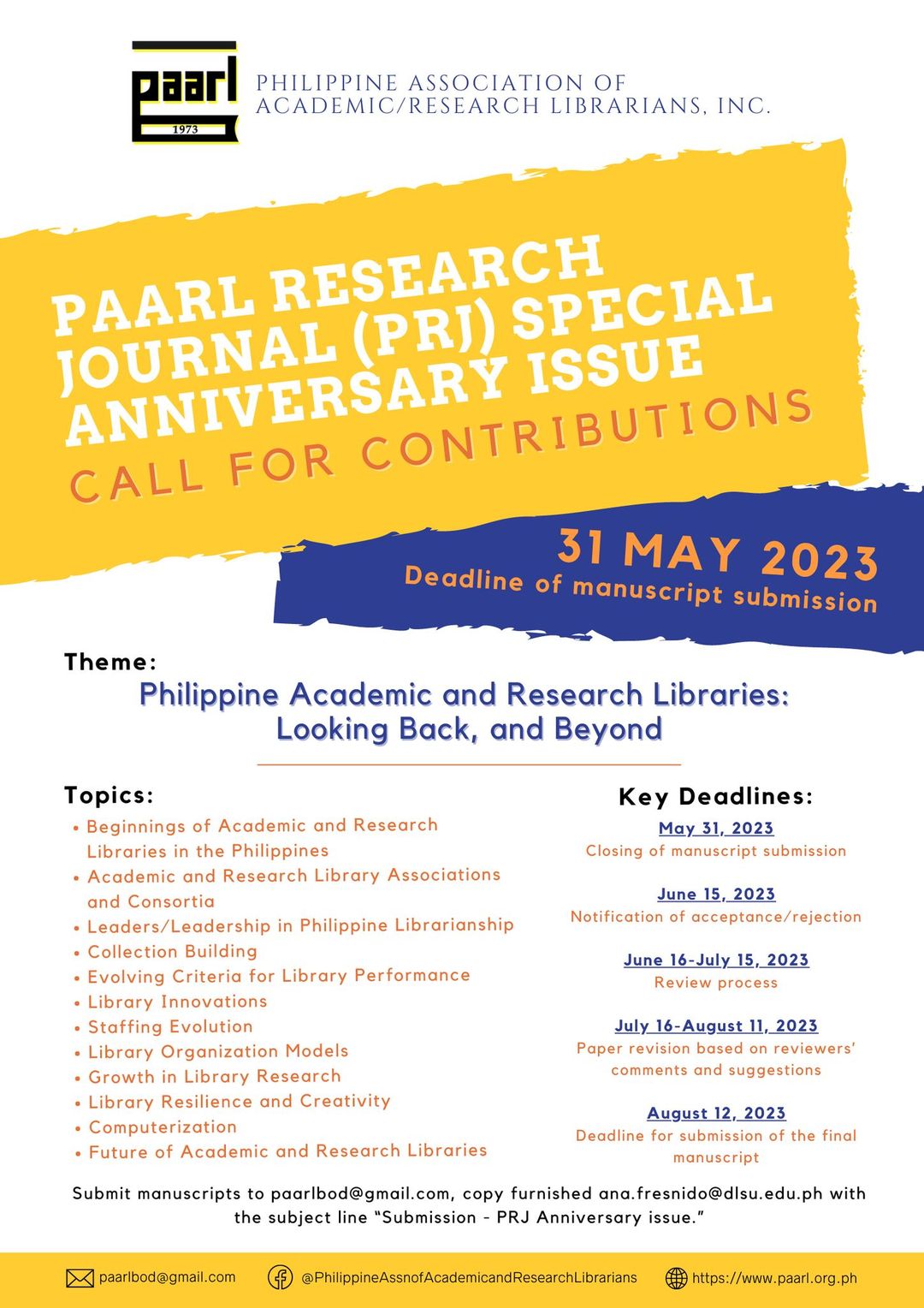 PAARL Research Journal Call for Papers Special Anniversary Issue