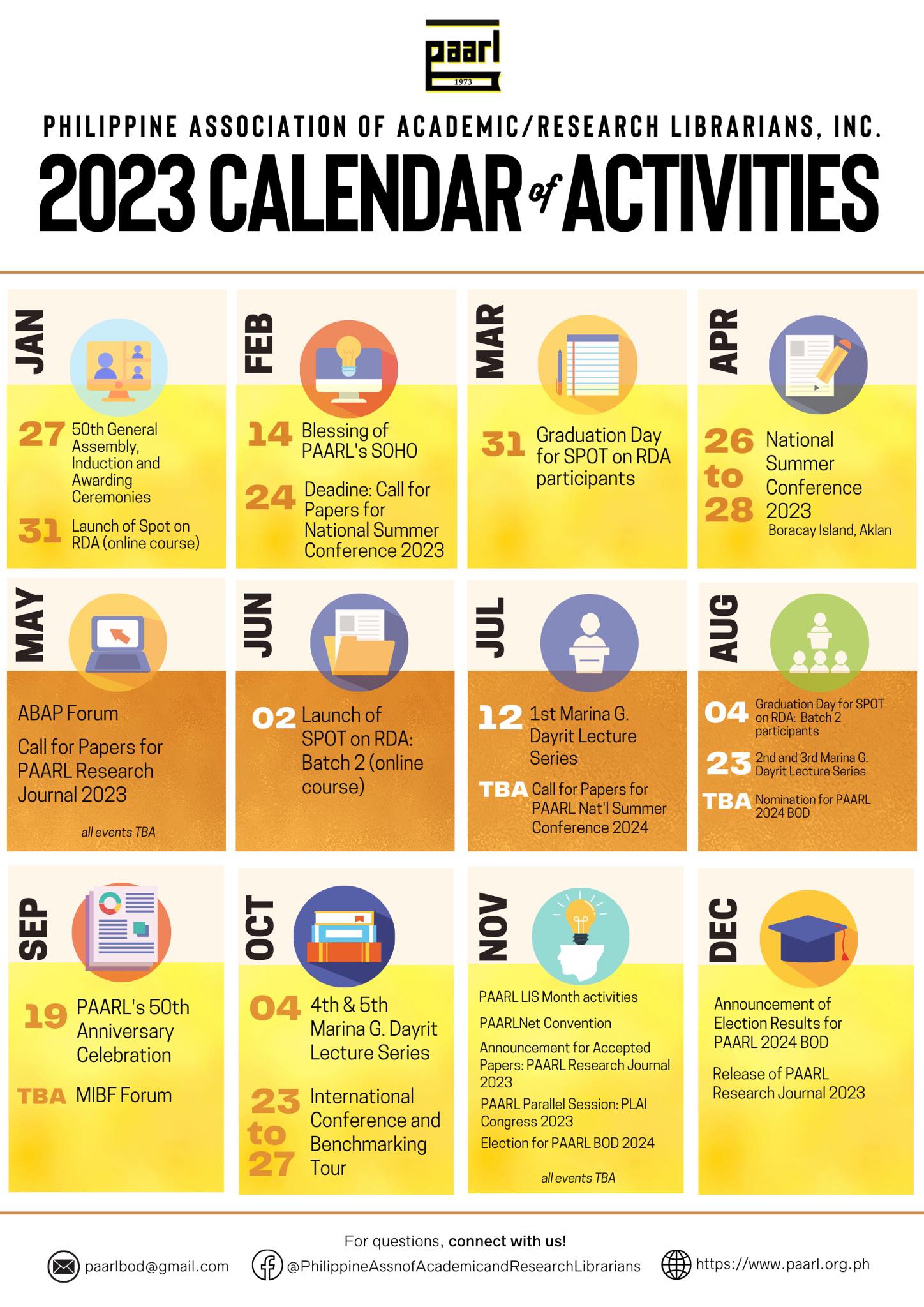 2023 PAARL’s Calendar of Activities