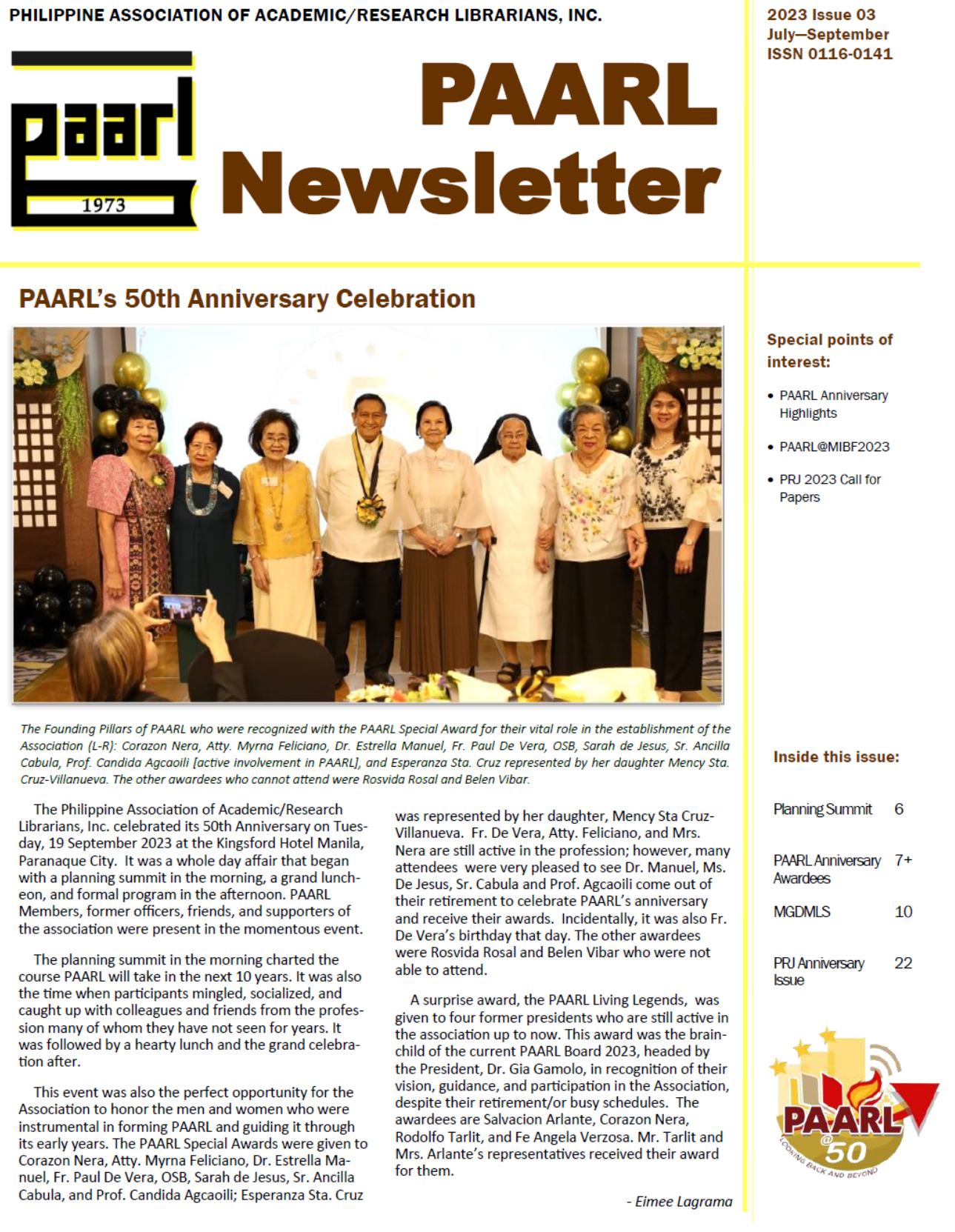 Latest PAARL Newsletter, hot off the press!