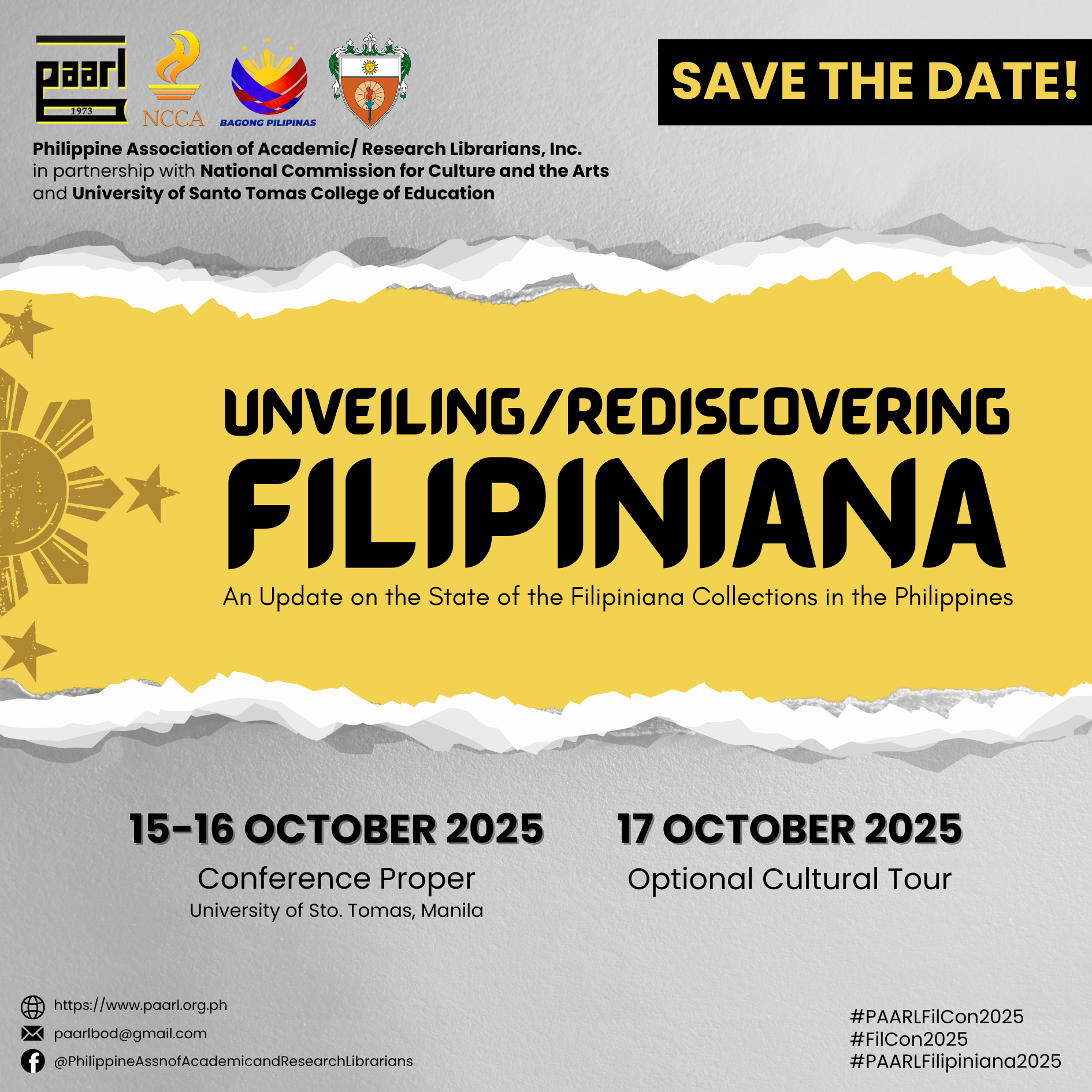 SAVE THE DATE: Unveiling/Rediscovering Filipiniana: An Update on the State of the Filipiniana Collections in the Philippines